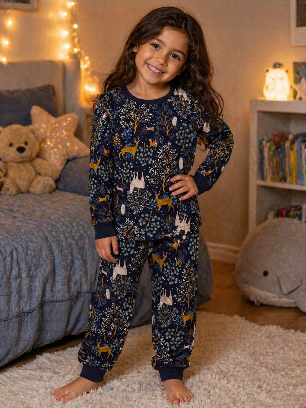 Carter's Navy Forest Animal Pajama Set with Mustard & Cream Accents